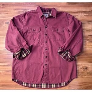 LL Bean Chore Long Sleeve Shirt Mens XL Burgundy Flannel Plaid Lined Vintage
